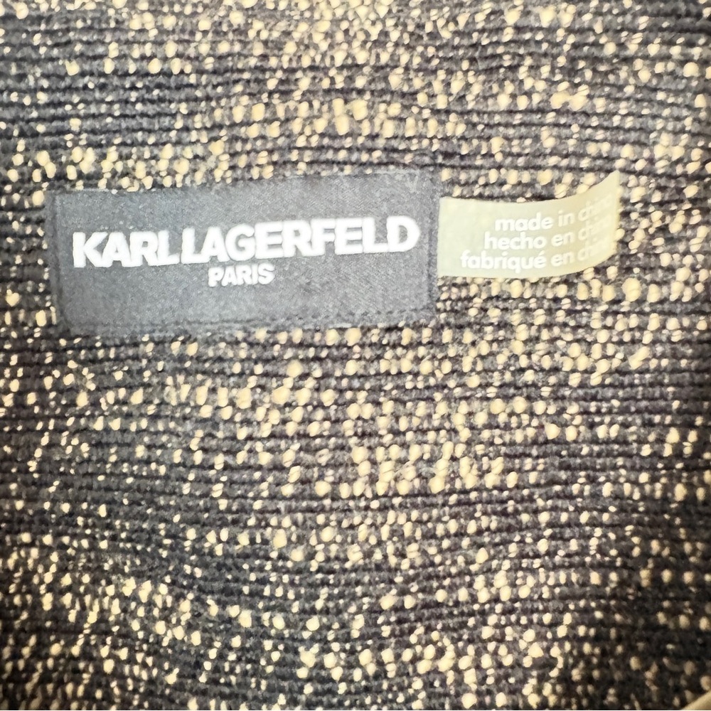 Karl Lagerfeld Black and Gold Textured Blazer with Gold Chain Detail - Picture 5 of 9